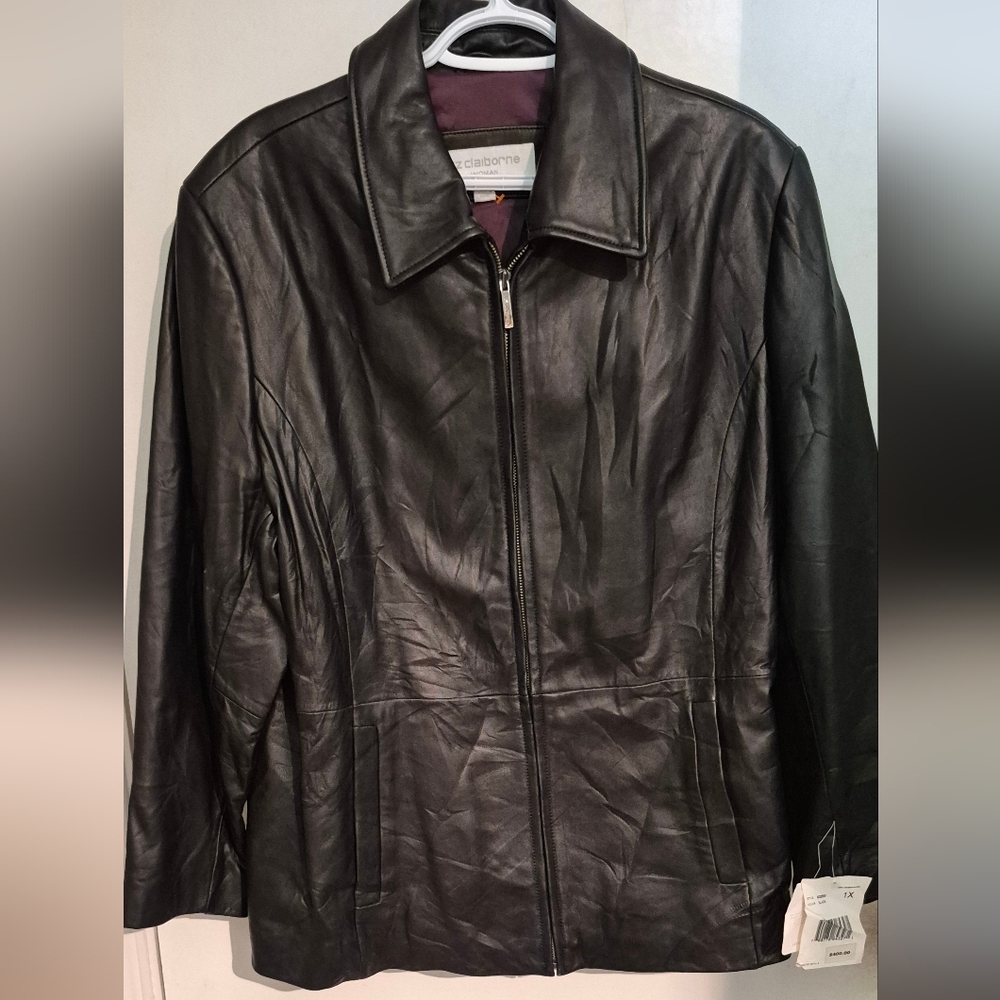 Claiborne Black Leather Jacket Sx.1X NWT